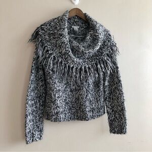 Mac & Jac Tassel Cowl Neck Knitted Knit Long Sleeve Sweater Shirt Top Grey